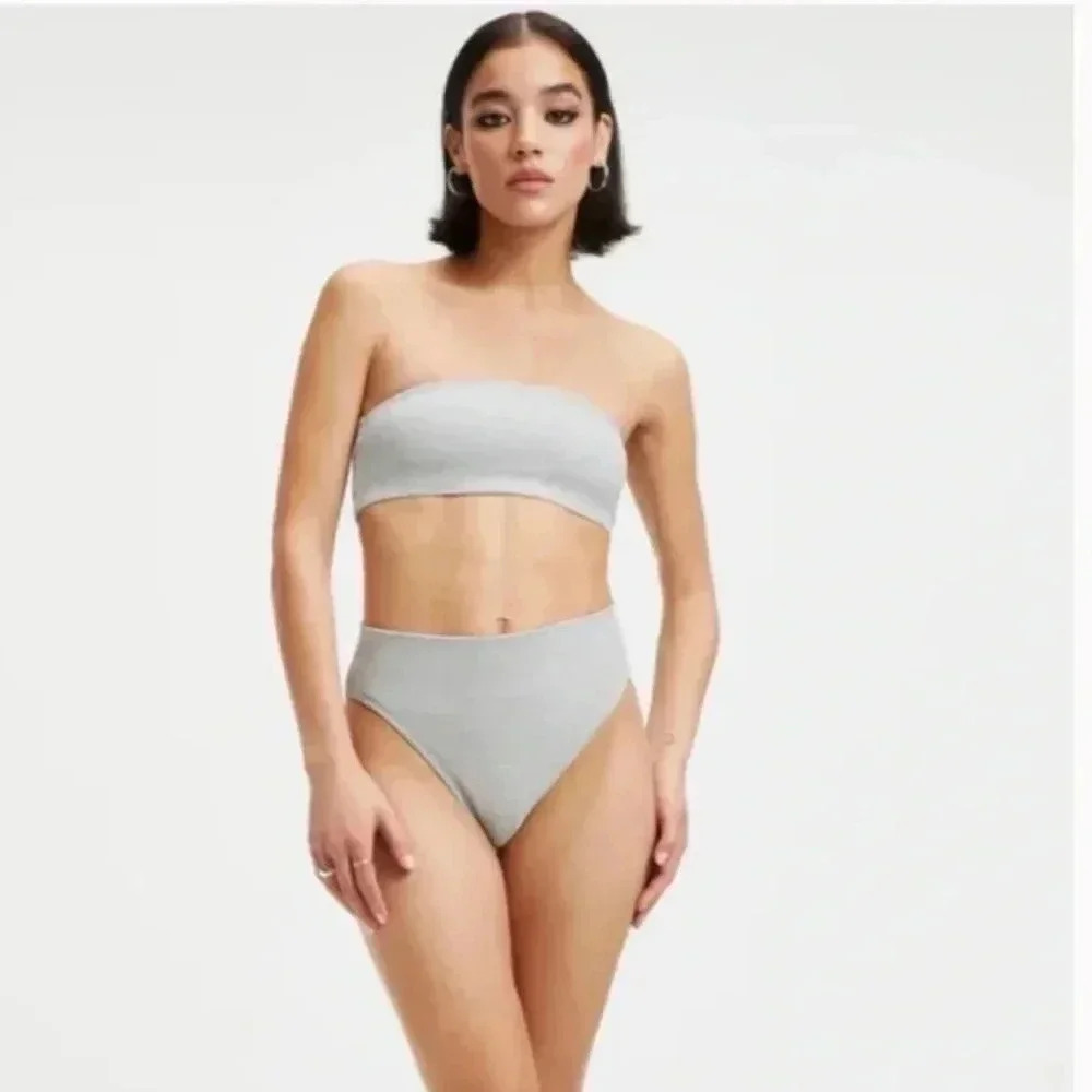 NWT Good American Silver Sparkle Better Band Bikini Top,‎ Size Large
